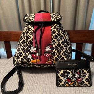 Kate Spade X Disney 100 Sinch Backpack and wallet in Flower Jacquard Canvas